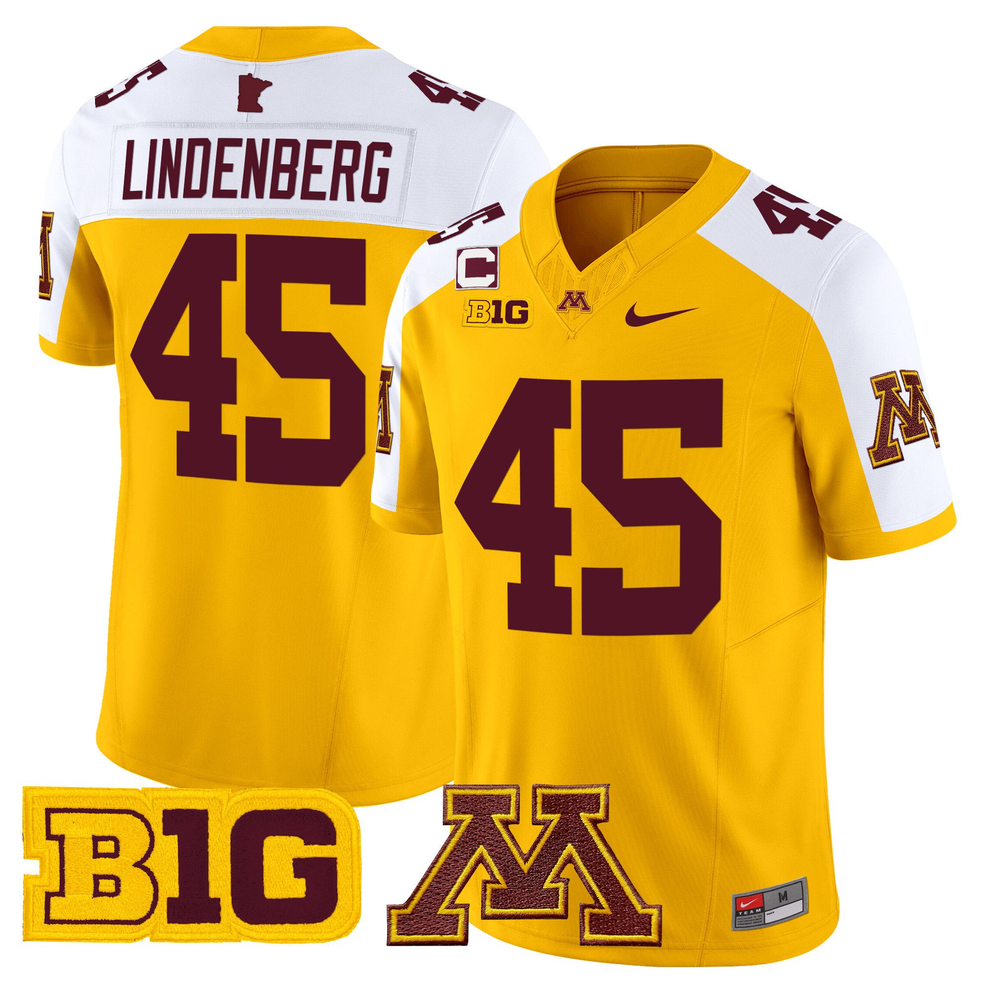Men Minnesota Golden Gophers #45 Lindenberg Yellow Nike 2024 Vapor Limited NCAA Jersey